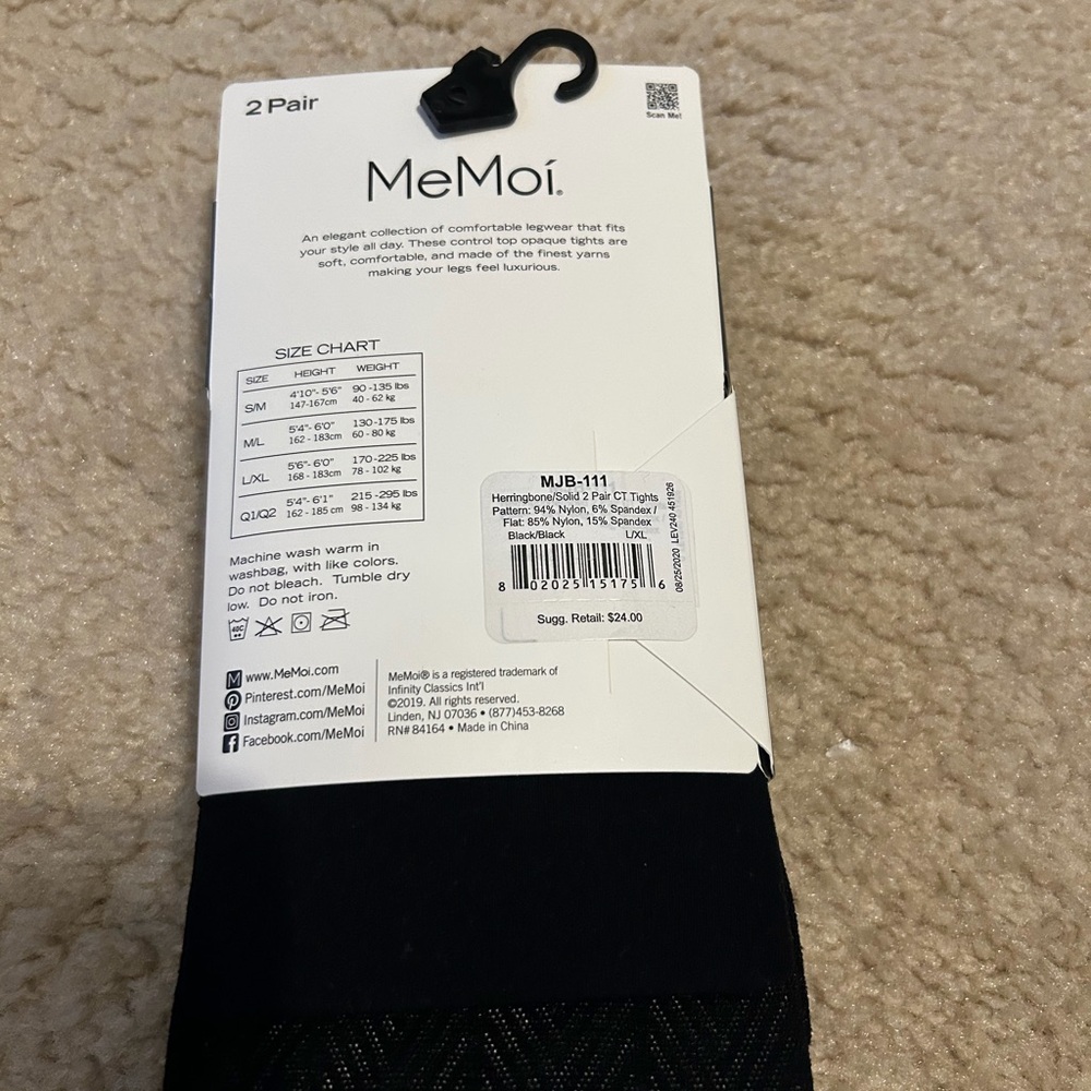 MeMoi Black Fashion Opaque Tights - Picture 2 of 2